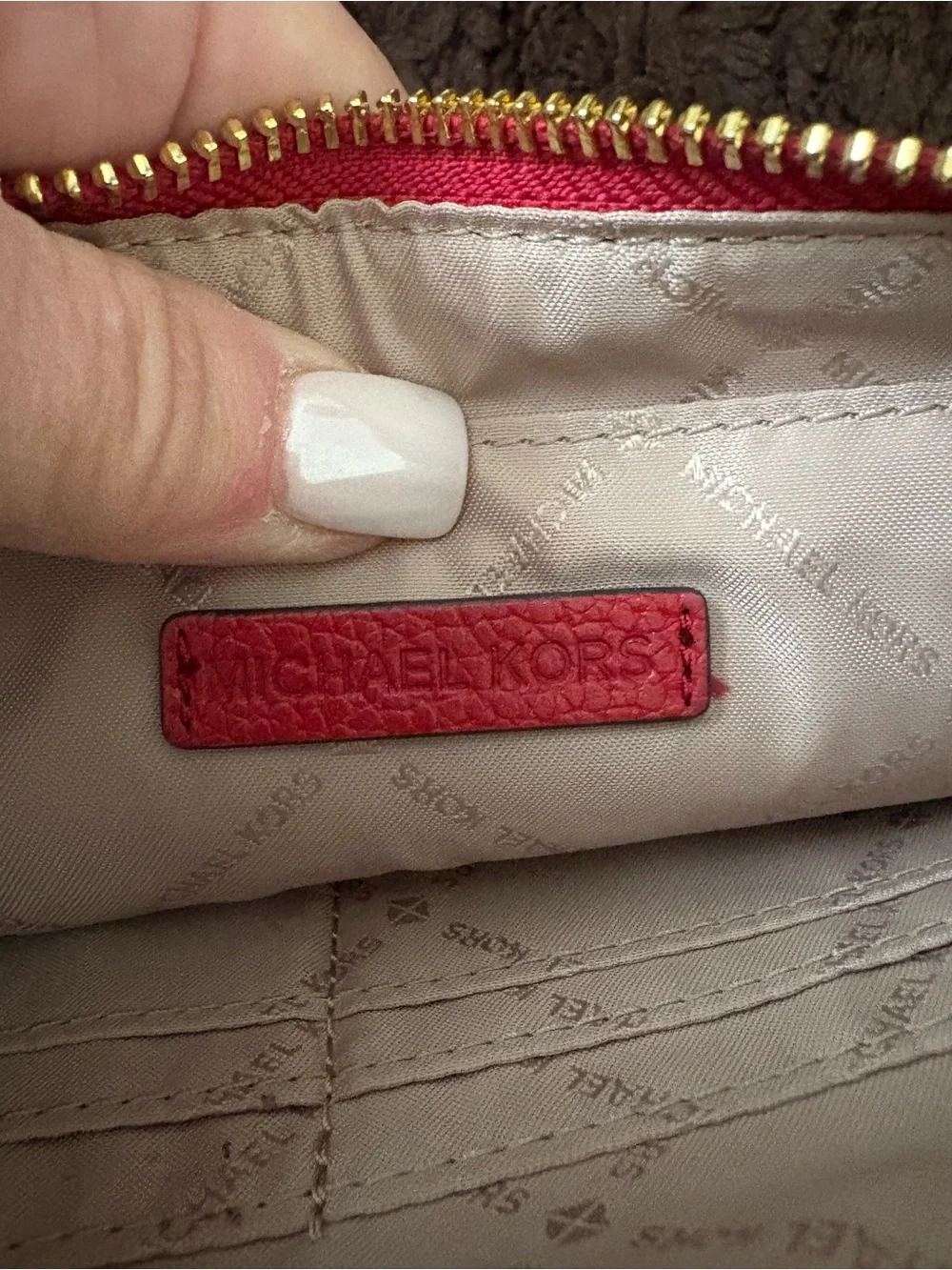 Michael Kors Red Pebbled Leather Wristlet Clutch with Gold Logo